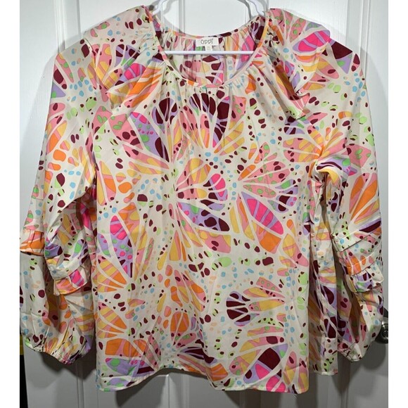 Oddi 1XL Multicolor Colorful Billow Ruffle Long Sleeve Blouse Bohemian Design - Picture 2 of 14
